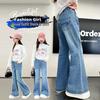 Autumn 2026 Kids' Mid-Waist Flare Jeans - Stylish, Loose, Casual Pants for Girls
