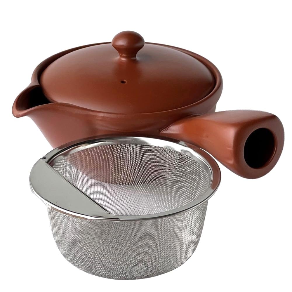 Teapot 224A with Cup Made in Japan Tokoname-yaki Strainer, 250ml, (Red Clay)