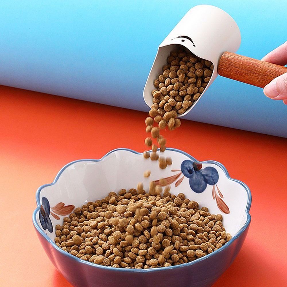 Stainless Steel Pet Food Shovel Thicken with Wood Handle Dog Cat Food Scoop with Hannging Hole Deep Shovel Dog Feeding Spoon