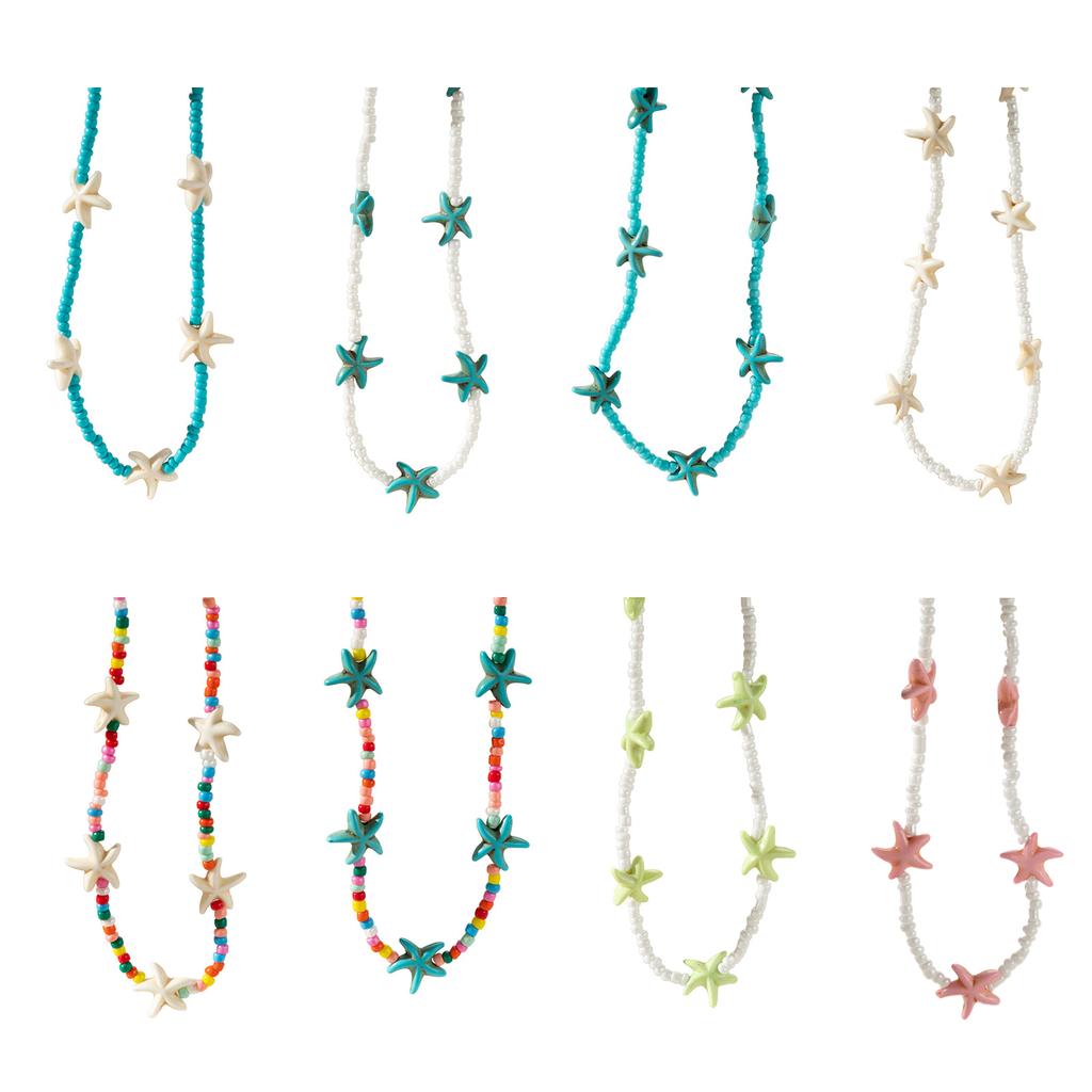 Elegant Turquoise Beaded Choker Starfish Pendant Necklace Adjustable Length Neckchain for Women Ocean Inspired Jewelry