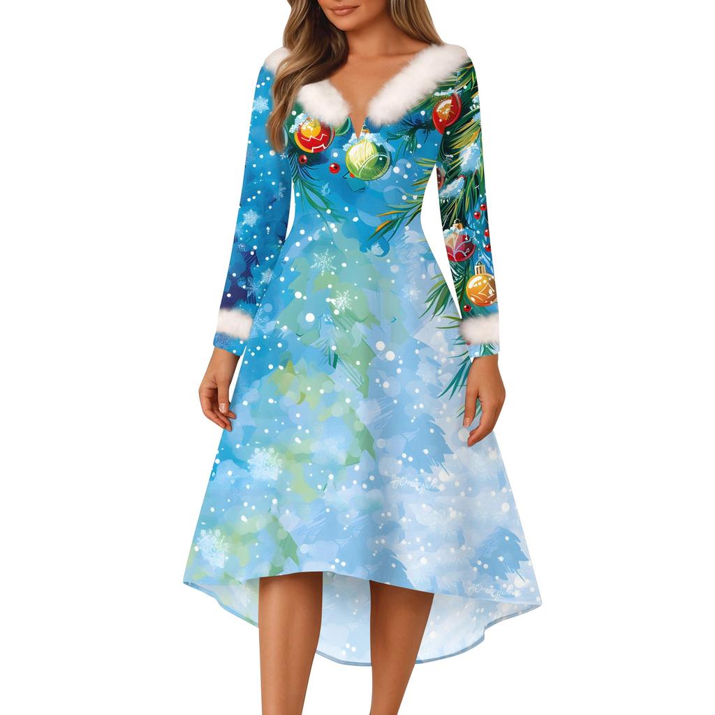 Vánoční večírek Šaty s potiskem pro ženy Vintage vánoční midi šaty Ležérní šaty Koktejlové šaty Party Slavnostní šaty