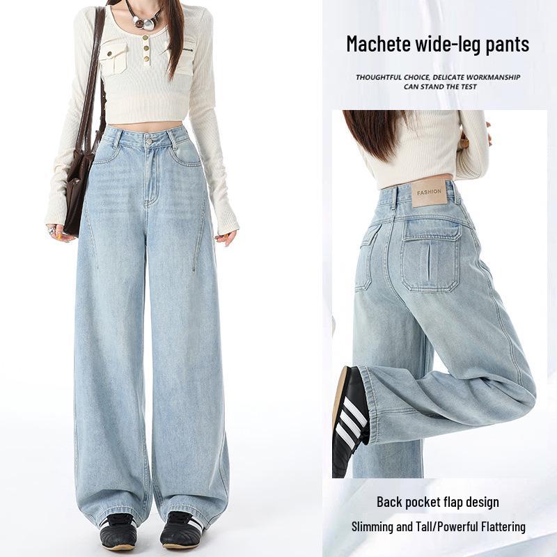 

Дизайн Sense 2025 Осень Женские Джинсы с Завышенной Талией, Стройнящие, Свободные, Широкие, Длиной в Пол XS