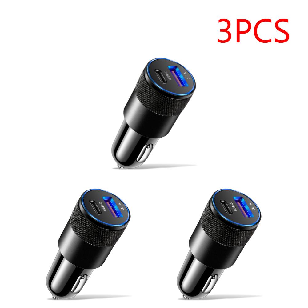 1-5Pcs 2 in 1 Mini USB Car Charger Type C 12V 3.1A 15W PD Cigar Jack Fast Charging Adapter for Mobile Phone Car Power Bank
