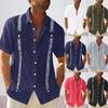 Large Size Oversized Beach Clothing Men'S Short Sleeve Linen Shirt Cuban Beach Top Pocket Guayabella