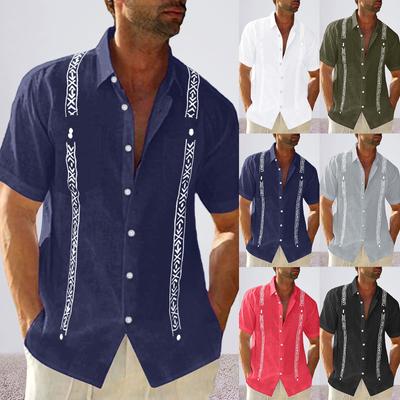 Large Size Oversized Beach Clothing Men'S Short Sleeve Linen Shirt Cuban Beach Top Pocket Guayabella