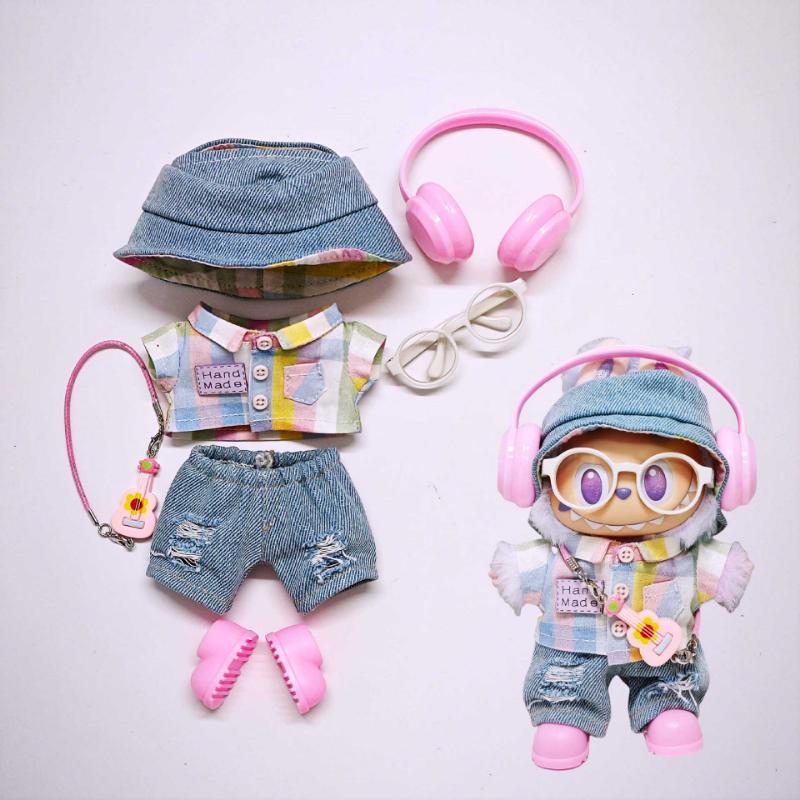 

[Только одежда для куклы] Модная и милая одежда для куклы Labubu, комплект радужной клетчатой рубашки Baby clothes only, excluding dolls