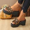 Fashion Shoes Female 2025 New Plus Size Women's Slippers Fashion Leopard Print Casual Outdoor Summer Butterfly-knot Platform Slippers