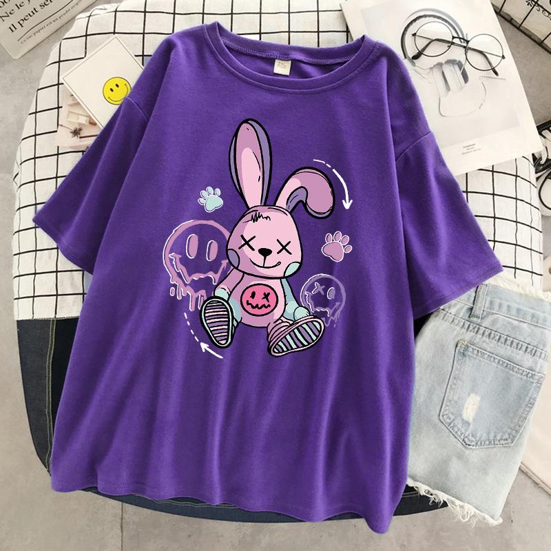 A Toy Rabbit Sitting On The Ground Women T Shirt Cool Fashion Short Sleeve Street Hip Hop Tee Clothes Sport Breathable T-Shirt