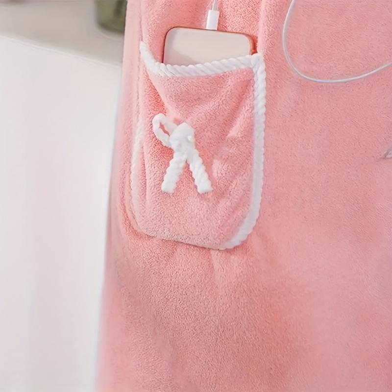 1pc Wearable Bath Towel, Cute Bow Soft Shower Skirt For Women, Adjustable Bath Robe With Pocket For Home And Travel