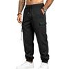 Men Drawstring Elastic Waist Jogger Cargo Pants, Multi Pockets Ribbon Decor Tapered Ankle Cuffs Casual Streetwear Utility Trousers Outdoor Daily Wear