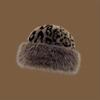 Winter Leopard Print Warm Plush Pullover Cap Women Retro Thickened Cold Ear Protection Dome Bucket Hats