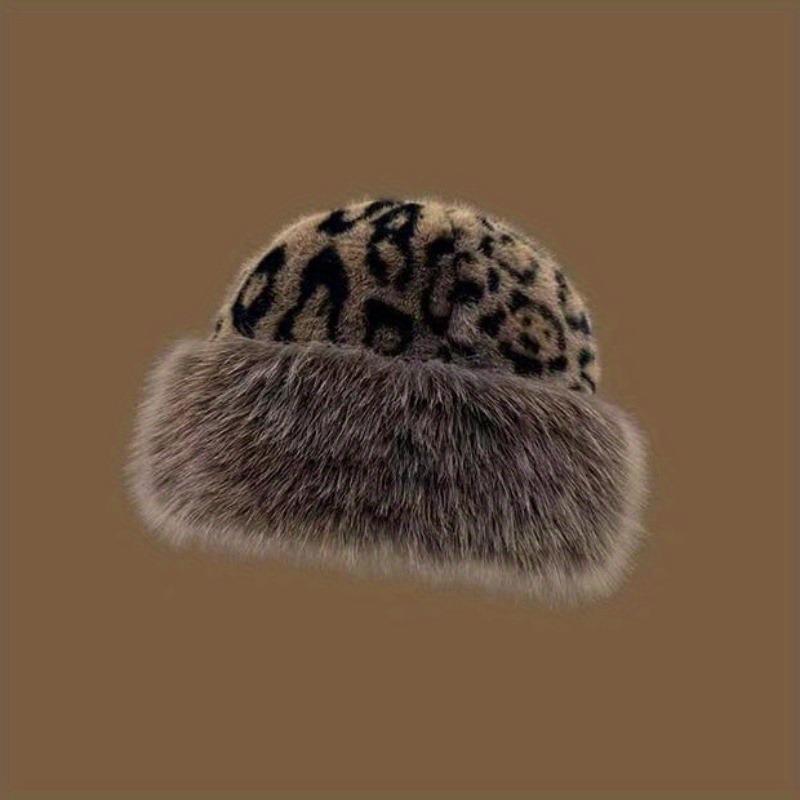 Winter Leopard Print Warm Plush Pullover Cap Women Retro Thickened Cold Ear Protection Dome Bucket Hats