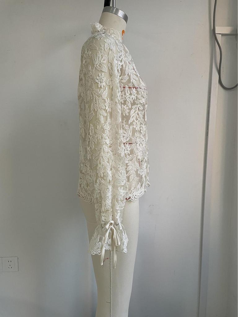 European & American Women's Casual Lace Hollow Long-Sleeve Top