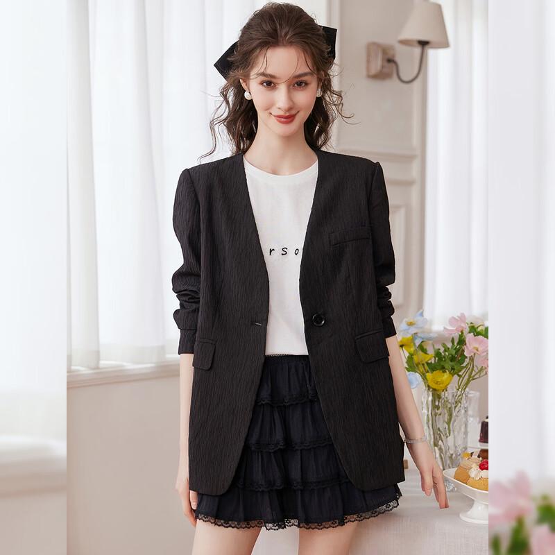 

Women s V-Neck Textured One-Button Blazer S