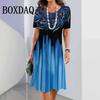Plus Size Women Dresses Summer Fashion Gradient Printed Dress Casual Street Short Sleeve O-Neck Loose A-Line Dress Big Sizes