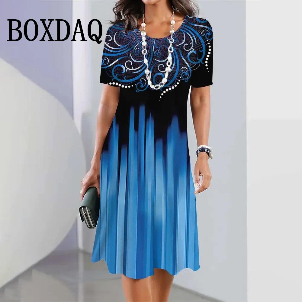 Plus Size Women Dresses Summer Fashion Gradient Printed Dress Casual Street Short Sleeve O-Neck Loose A-Line Dress Big Sizes