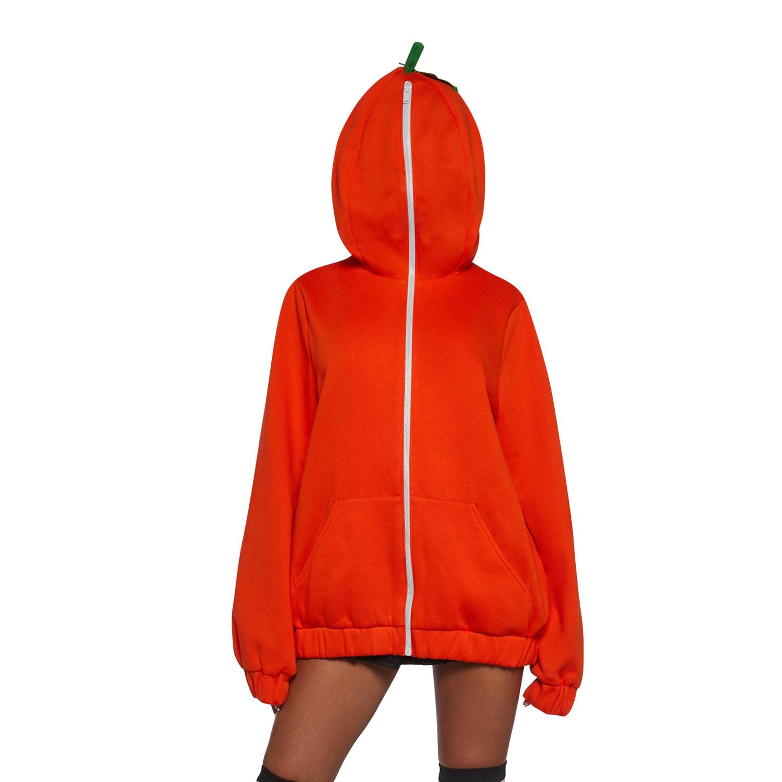 Women s Halloween Pumpkin Face Print Long Sleeve Zip Hoodie M