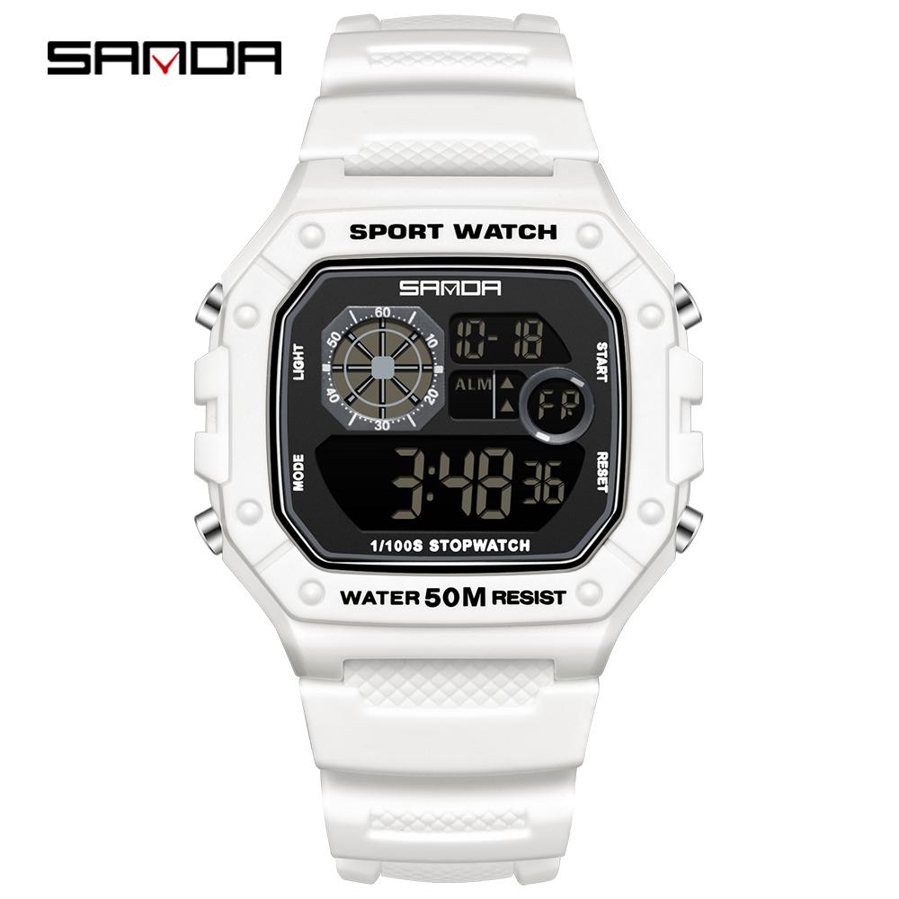 SANDA 2202 Fashionable Men's Electronic Watch Sports Multifunctional Waterproof LED Single Display Small Square Electronic Watch