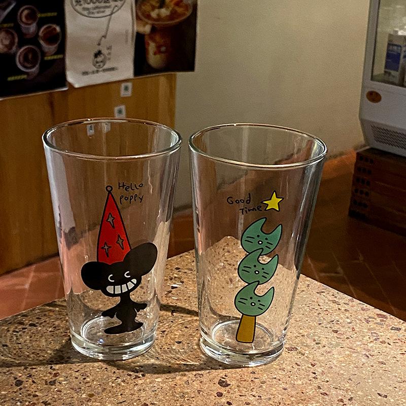 Homemade Retro Cartoon Funny Cat Glass Juice Cup Antique Cute Puppy Cold Drink Cup Large Gift