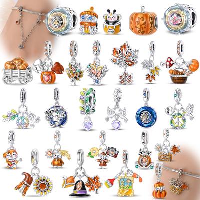 Copper Maple Leaf Pumpkin Wheat Autumn Series Beads Charms Fit Bracelets Women Jewelry Diy Gift