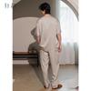 Xuan Liang Lao Qian Feng Men's Summer Thin Ice Silk Short Sleeved Pants Cool Sensation Simulated Silk Home Clothes Set
