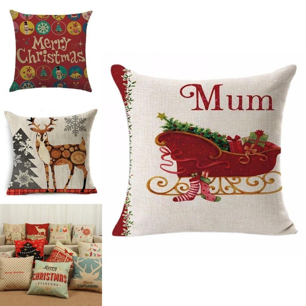 Vibrant Christmas Xmas Linen Cushion Cover With Invisible Zipper For Easy Cleaning