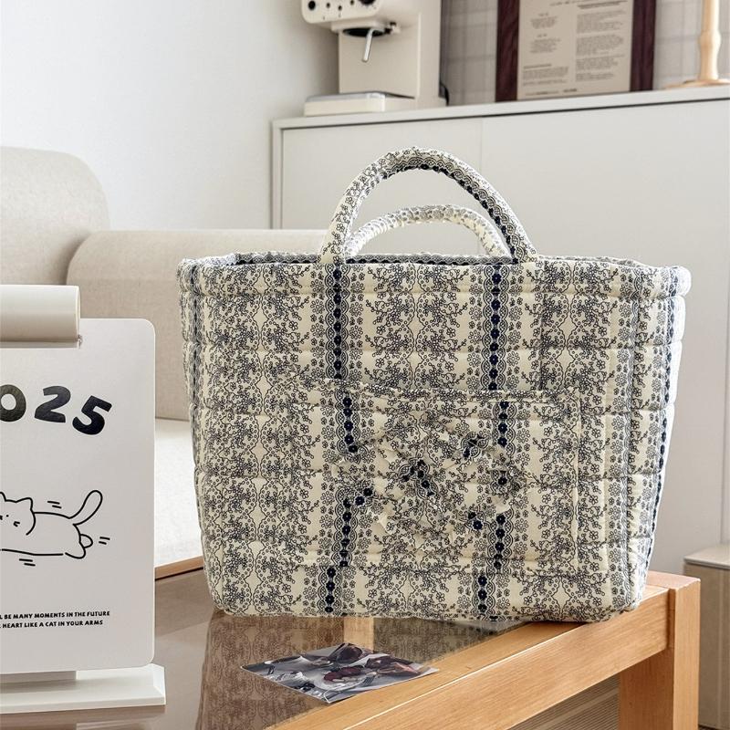 Großer Aufbewahrungskorb | Gestepptes Canvas Mit Zufälligem Druck, Dick, Tragbarer Wäschekorb Mit Griff Für Verschiedene Raumtypen, Wäschekörbe