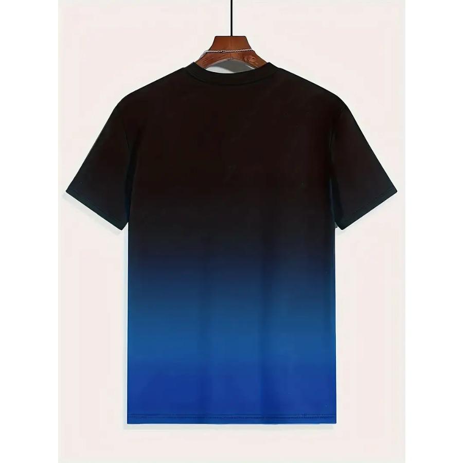 Men's Summer Fashion, Thunder Graphic Print And Gradient Color Crew Neck And Short Sleeve T-shirt, Tops For Daily And Casual Outerwear