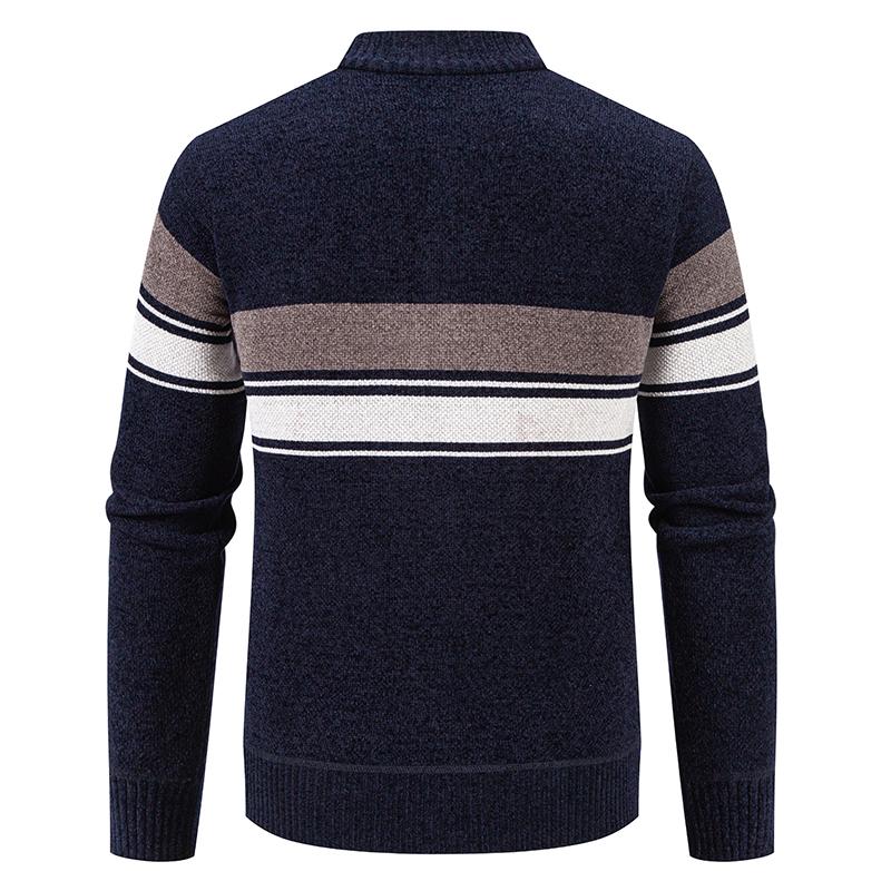Men's Striped Knitted Cardigan Zip Up Stand Collar Sweater Jacket Casual Fashion Color Block Knit Coat Winter Warm Outerwear for Daily Business Office