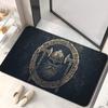Viking warrior helmet axe design black door mat Nordic style anti slip entrance rug for home office decor
