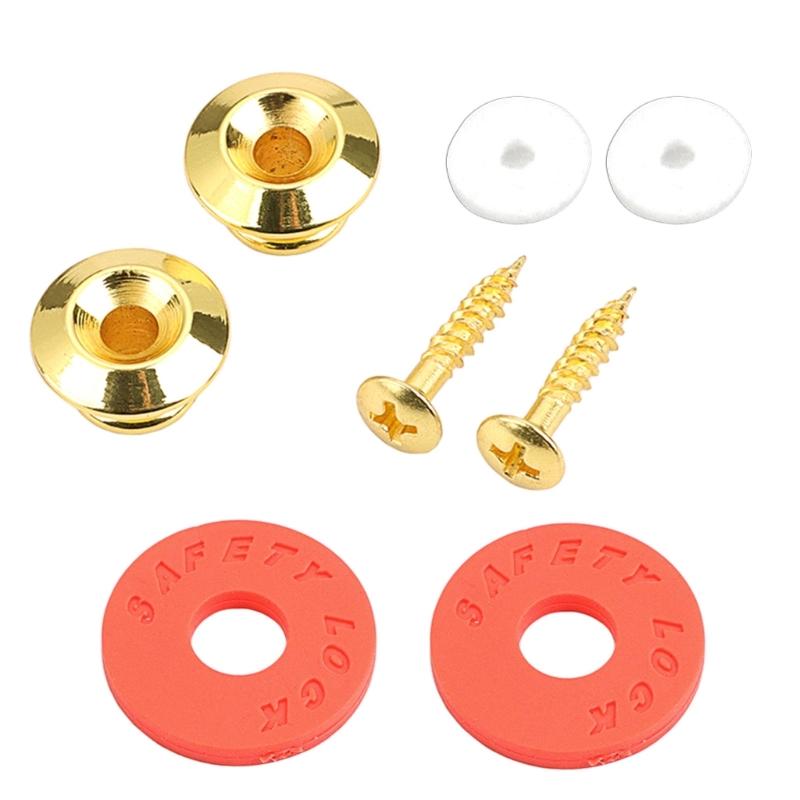 Guitar Strap Lock Buttons Set Metal Strap Fasteners with Silicone Straps for Acoustic Electric Bass Secure Installation золотистый