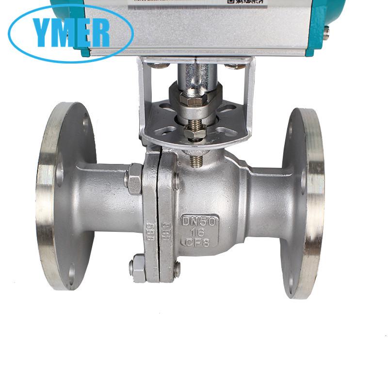 YMER Stainless Steel Double-Acting Flanged Pneumatic Ball Valve, Two-Way Shut-off, 16PPFQ+PH