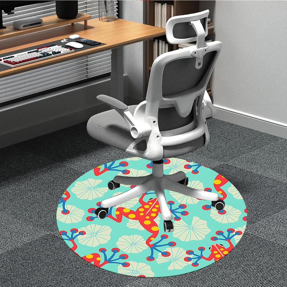 1PC Frog Floral Office Round Area Rug, Mat Suitable For Office, Under Office Chairs Bedroom Living Room Home Decor, Room Deco