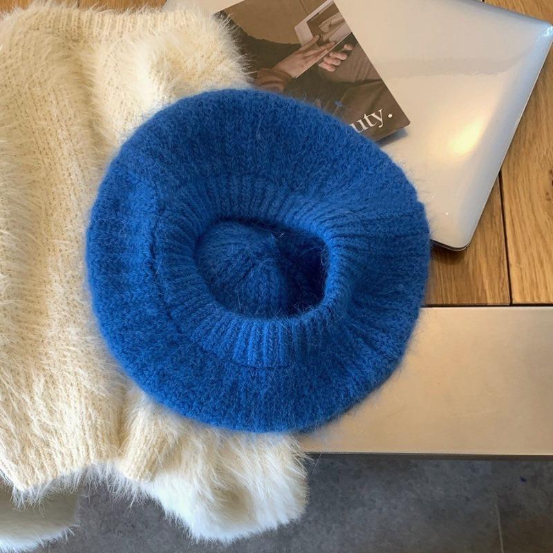 

Мохетовый вязаный берет женская осенне-зимняя шапка теплая универсальная для лица маленькая шапка художника зимняя average size [generally can be worn]