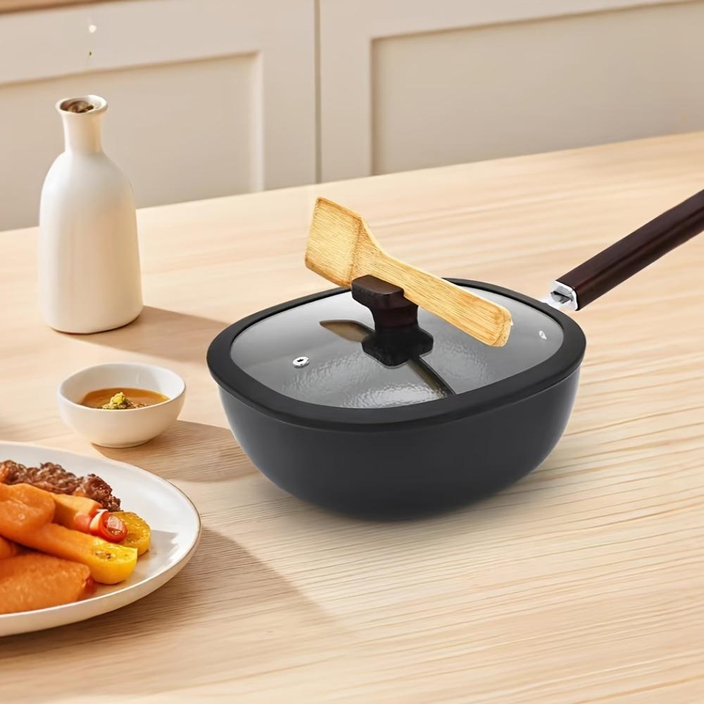 Refined Iron Stir Fry Pot Wood Handle Nonstick Pan Cookware Square Frying Pan  Chef