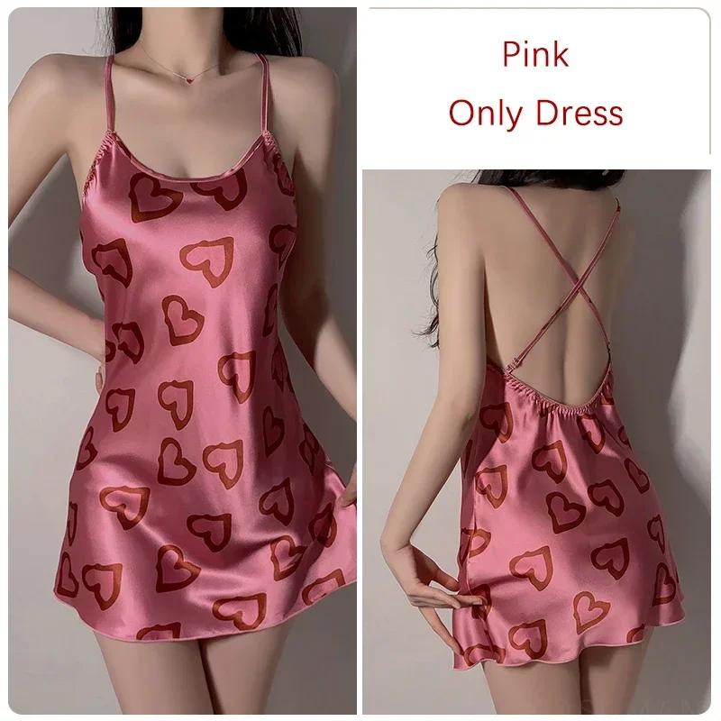 Women's Nightgown Cute Nightgown Women's Pink Heart Print Mini Nightgown Women's Nightgown