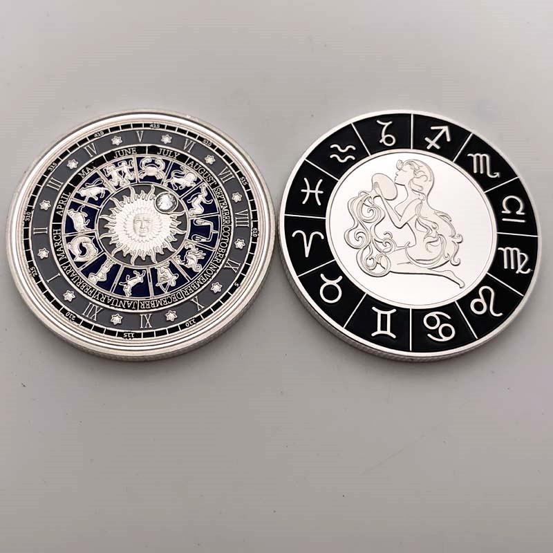 European and American Zodiac Signs, Diamond Encrusted Coins, Silver Plated, Pisces Commemorative Coins, Collectibles, Tarot Love Coins, Coins