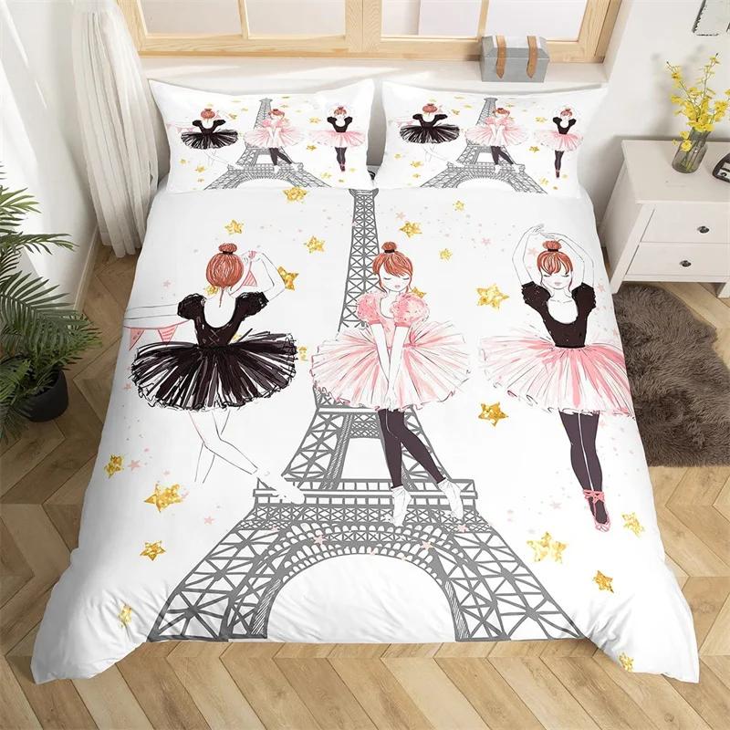

Пододеяльник с изображением Эйфелевой башни, комплект постельного белья Twin King Size Paris Tower, комплект постельного белья из микрофибры с изображением цветов и бабочек для девочек-подростков 218x177cm 86x70in