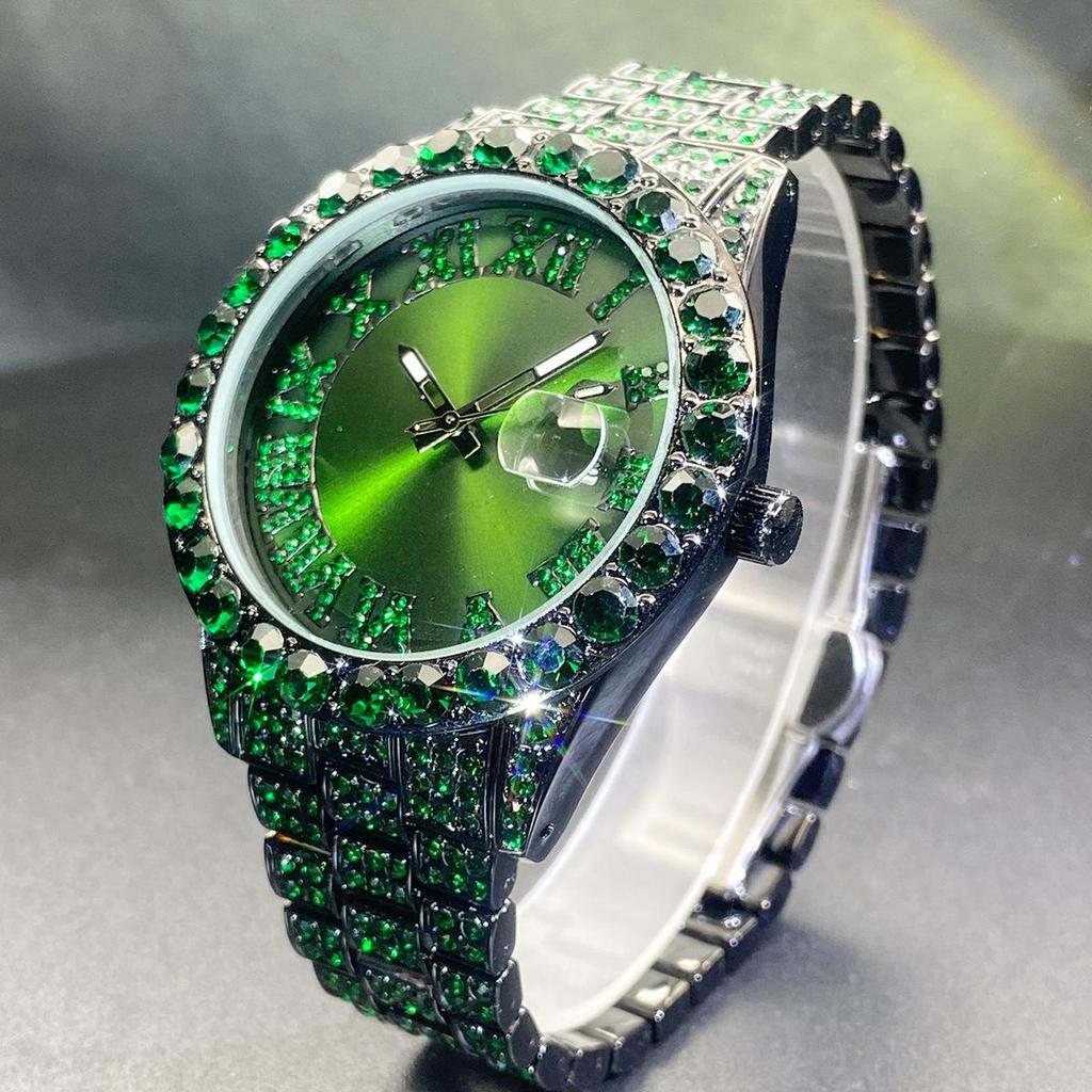 Luxury Diamond Watch for Men Fashion Bling Iced Out Day Date Watches Hip Hop Stainless Steel Quartz Man Clock