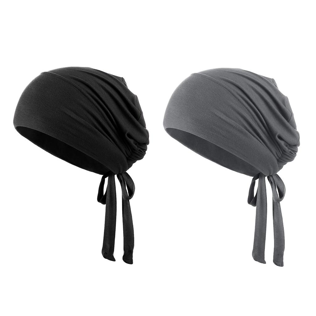 Ethnic Hair Solid Hair Care Cap with Headwear for Hair Loss and Breathable and Perfect for Everyday and Set of 2 Dark Women's Turban, Simple, Color,