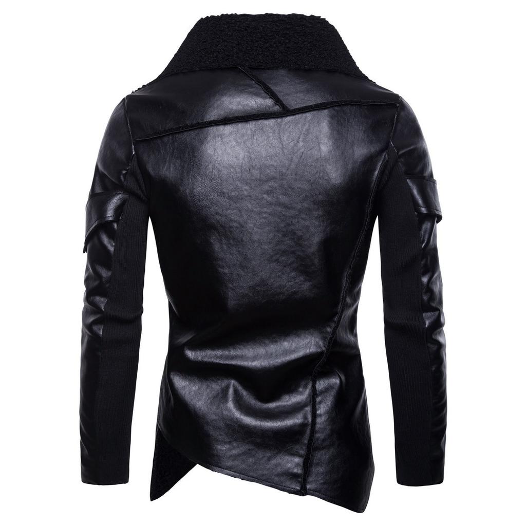 Cross Border Men's European Size Fashionable Irregular Design PU Leather Jacket With Plush Warm Leather Jacket PY1258