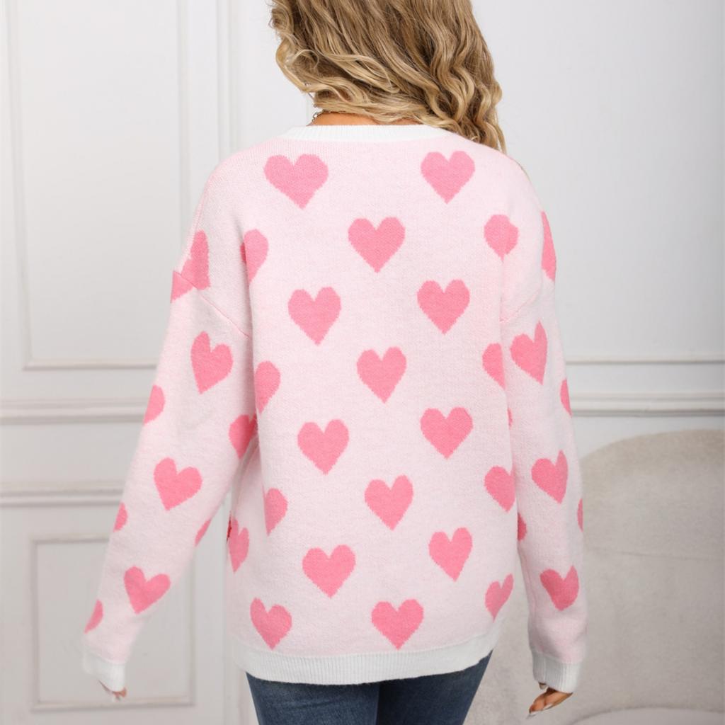 Ladies' Fashionable Heart-shaped Sweater, Loose And Versatile Valentine's Day Knitted Pullover Sweater
