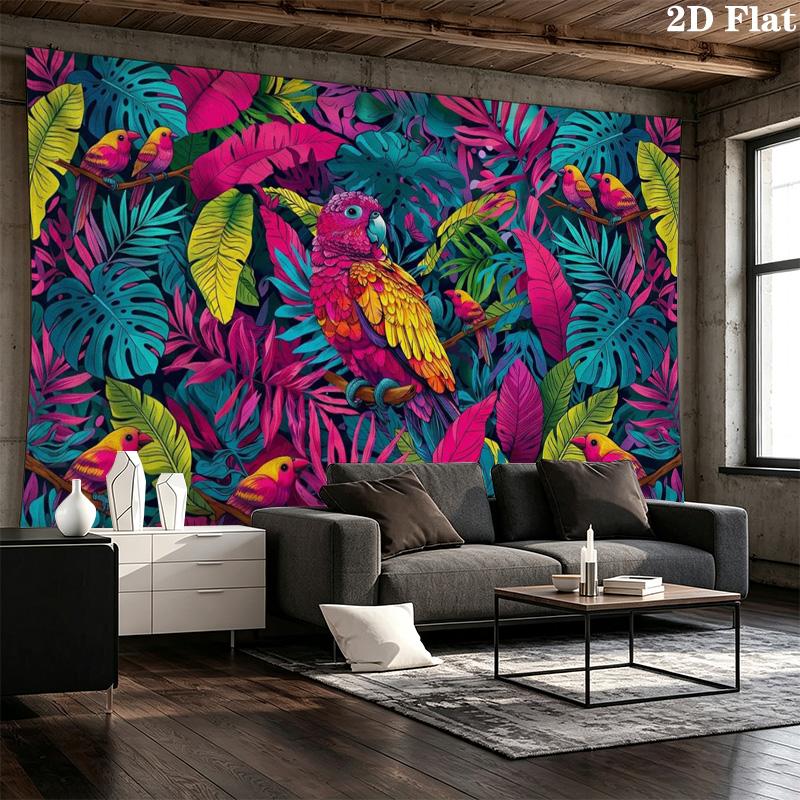 Tropical Parrot Wall Tapestry Aesthetic Wall Hanging Printed Fabric Blanket Decorative Tapestries for Bedroom Living Room Home Decor