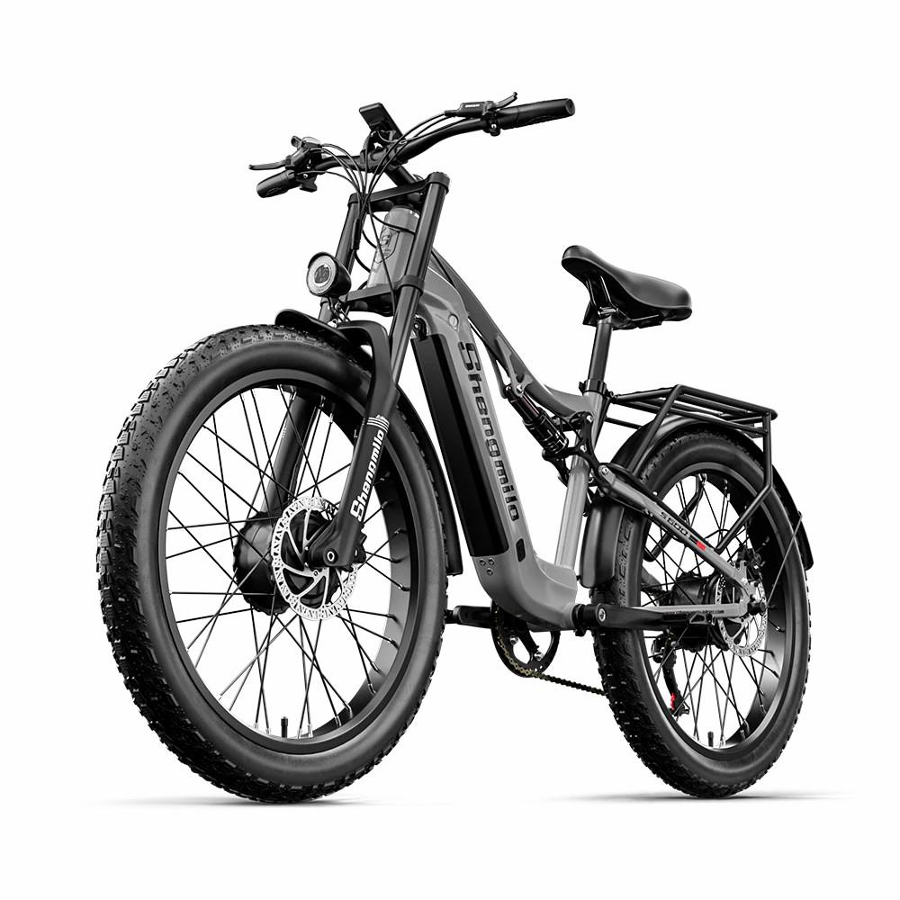 Electric Bicycle Shengmilo 26" 1000Wx2 Motor Full Suspension 48V 17.5AH Adult Ebike Top Speed 45Km/h 7 Speed Grey S600