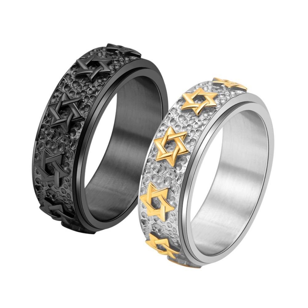 Vintage Titanium Steel Hexagram Rotating Ring Trendy Gothic Men Jewelry