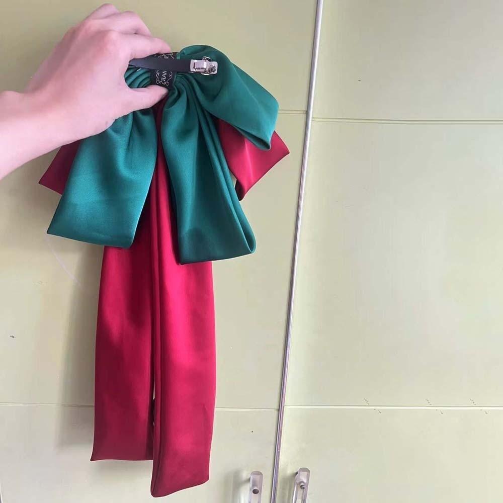 Contrast Color Satin Ribbon Headdress Sweet Christmas Hair Accessory Oversized Bow Hair Clip  Daily