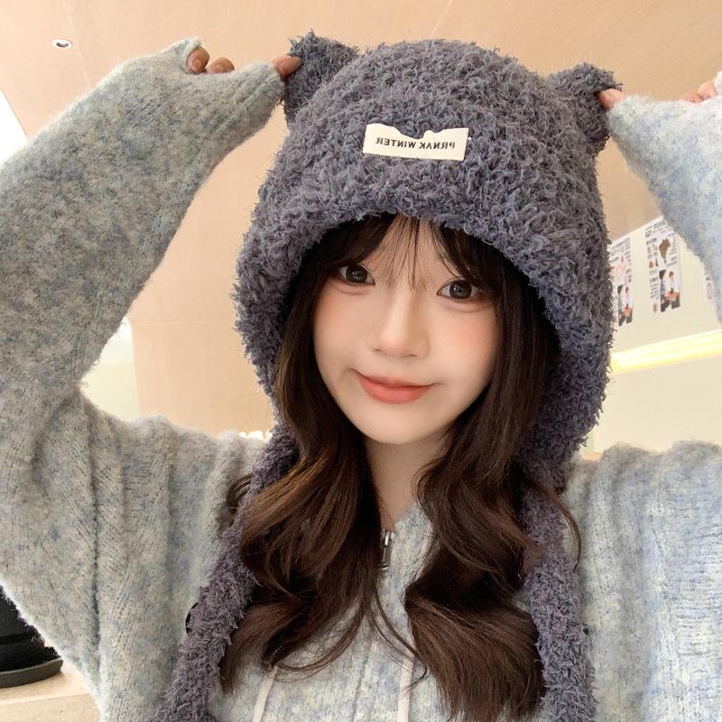 Korean New Autumn and Winter Hat for Women Cute Bear Ear Knitted Wool Hat for Winter Warm Plush Ear Protection Hat Thick