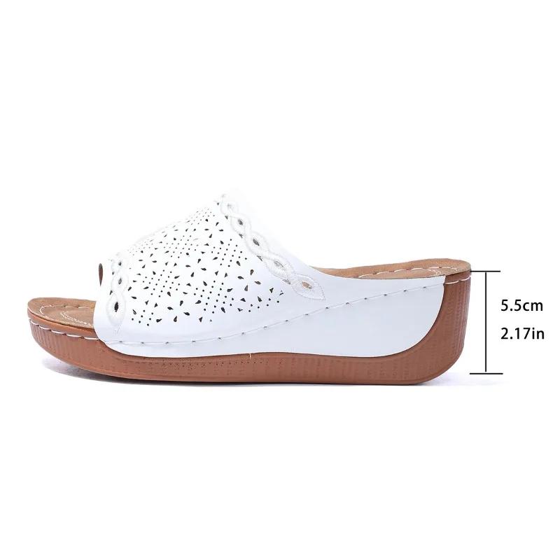 2025 Summer New Plus Size Women’s Open Toe Slippers Outdoor Hollow Platform Wedges Sandals for Comfortable Daily Casual Slippers