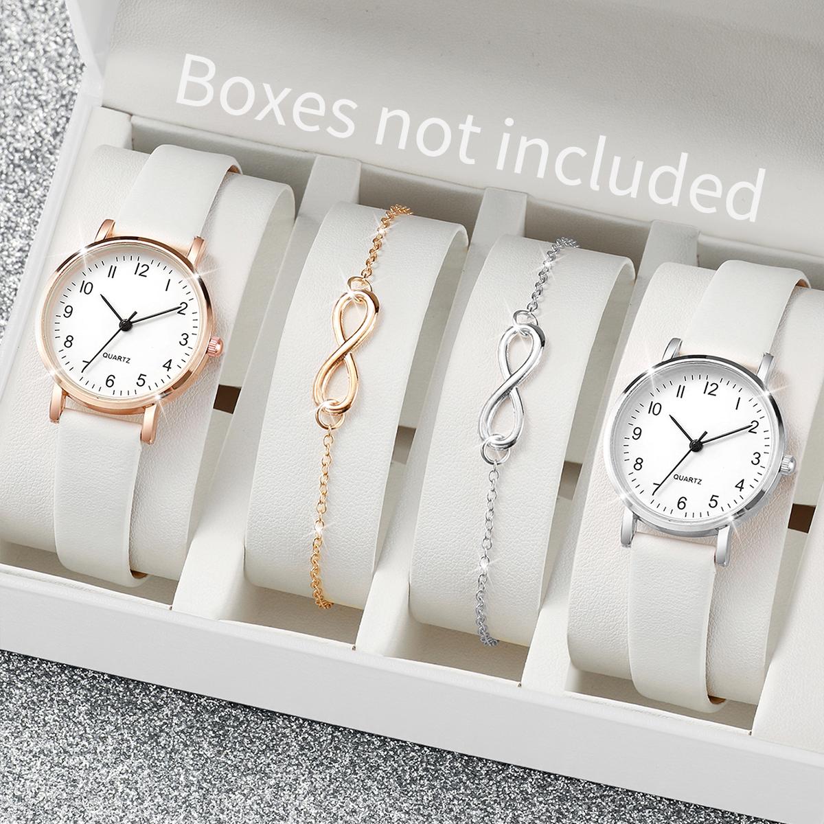 

4 шт./компл. Женские модные кожаные простые кварцевые часы для дам с набором браслетов
