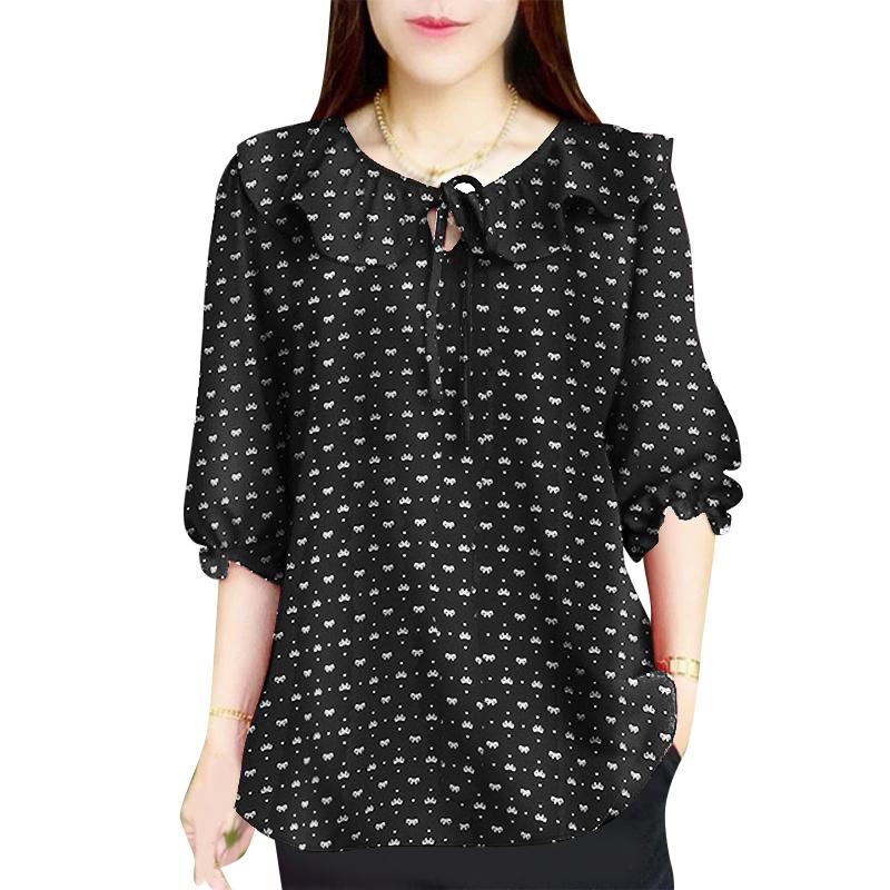 

ZANZEA Жіноча повсякденна блузка з круглим вирізом, вільним рукавом 3/4 та принтом S чорний